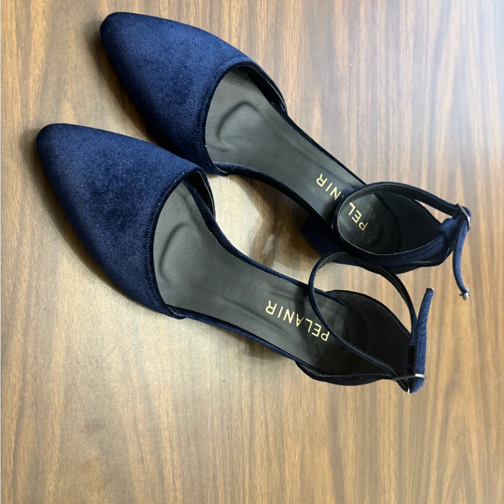 Navy Blue Velvet Mule w/ Red Bottoms Size 10 NWOT size 41 EU - Picture 3 of 7